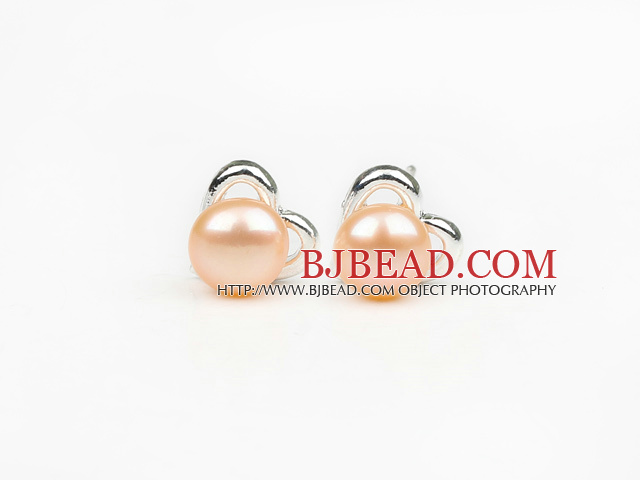 Fashion Style 6-7mm Natural Pink Freshwater Pearl Studs Earrings with Heart Shape Accessories