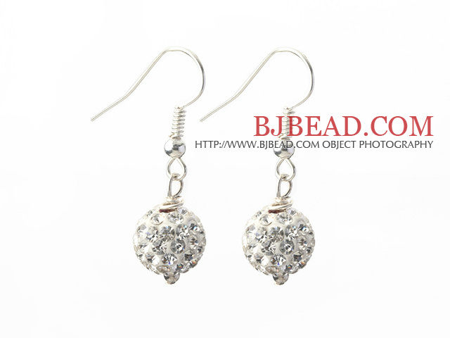 Classic and Simple Design 10mm White Round Rhinestone Ball Earrings