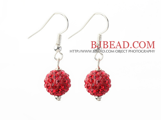 Classic and Simple Design 10mm Red Round Rhinestone Ball Earrings
