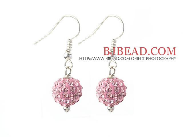 Classic and Simple Design 10mm Pink Round Rhinestone Ball Earrings