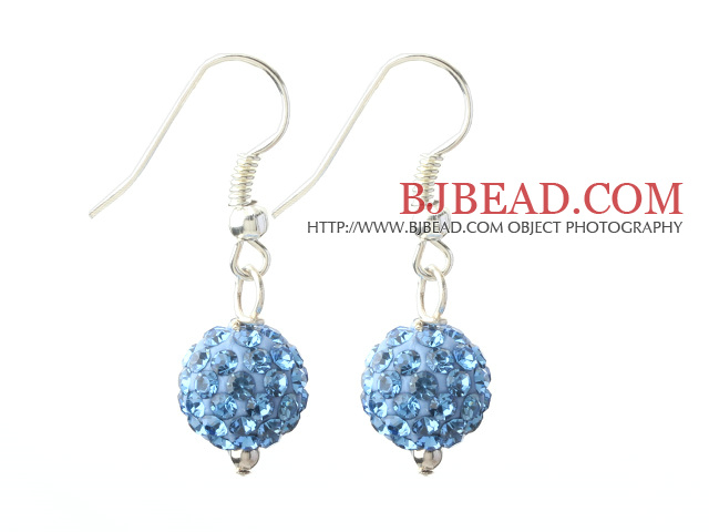 Classic and Simple Design 10mm Light Blue Round Rhinestone Ball Earrings