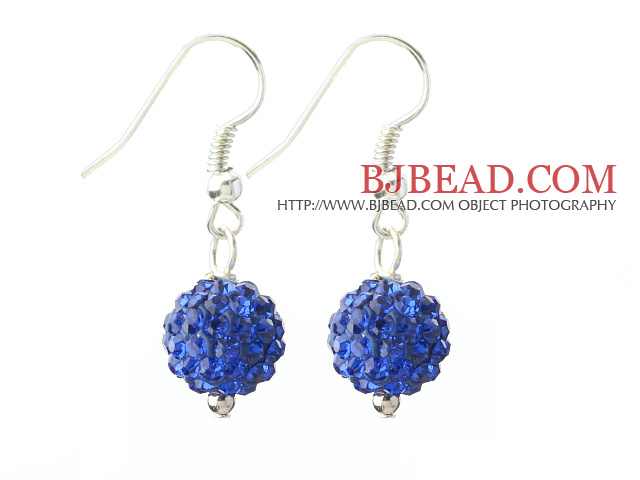 Classic and Simple Design 10mm Dark Blue Round Rhinestone Ball Earrings