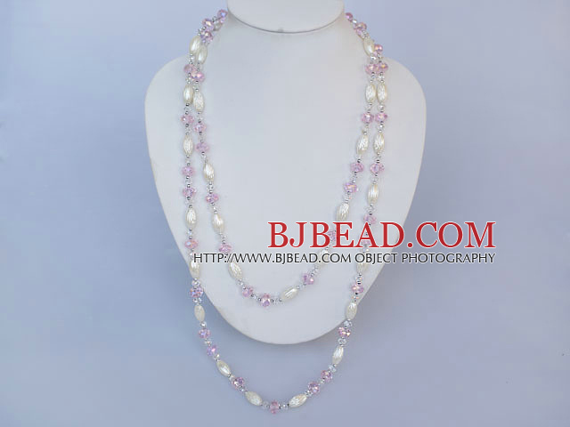 fashion long style acrylic and pink crystal beaded necklace