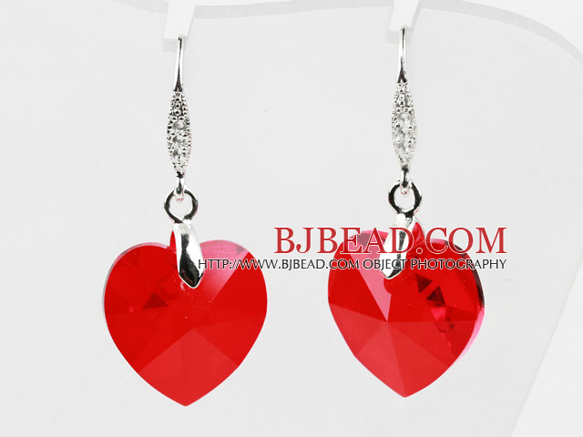 18mm Heart Shape Red Austrian Crystal Earrings