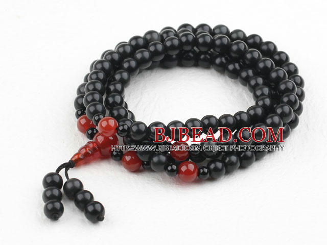 Obsidian and Carnelian Prayer Bracelet ( Total 108 Beads )