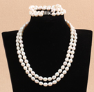 Gorgeous Mother Gift Double Strand 7-8mm Natural White Rice Pearl Wedding Jewelry Set (Necklace & Bracelet) under $ 40