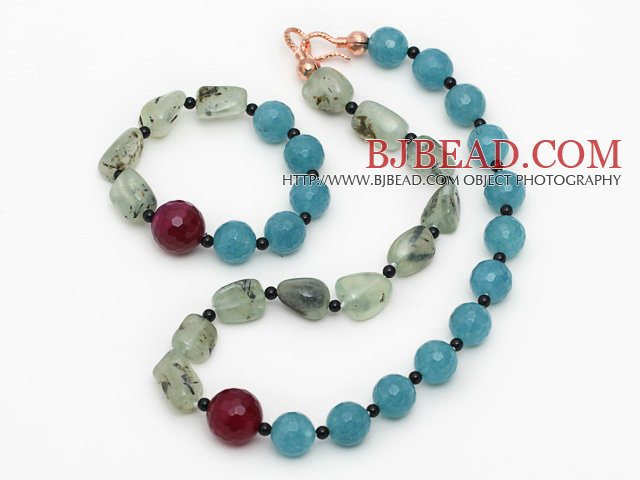 Assorted Prehnite and Sponge Kyanite Set ( Necklace and Matched Bracelet )