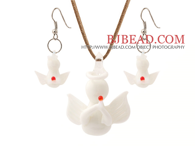 Fashion White Ceramic Christmas/Xmas Angel Sets (Necklace With Matched Earrings)