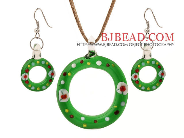 Nice Green Colored Glaze Christmas/Xmas Swim Ring Pendant Necklace With Matched Earrings Sets