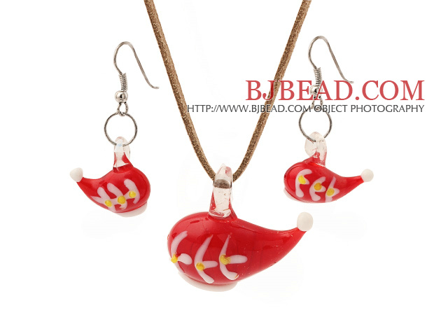 Nice Red Ceramic Christmas/Xmas Hat Pendant Necklace With Matched Earrings Sets