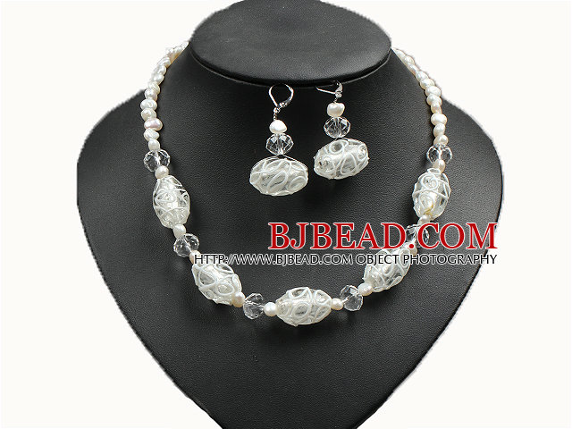 Vintage Style Natural Whilte Pearl Crystal And Colored Glaze Necklace And Earrings Set