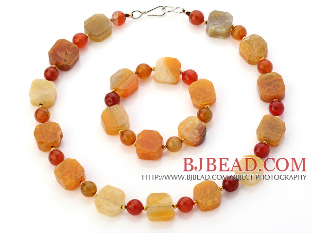 Fashion Yellow Series Irregular And Round Agate Beaded Jewelry Sets (Necklace With Matched Bracelet)