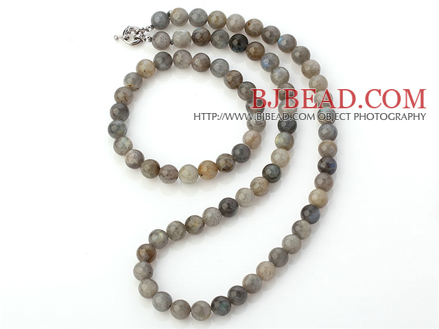 Nice Natural 8mm Round Snow Stone Beaded Necklace With Matched Elastic Bracelet Jewelry Set