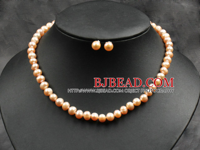 7-8mm Pink and Violet Color Pearl Necklace and Matched Studs Earrings Sets