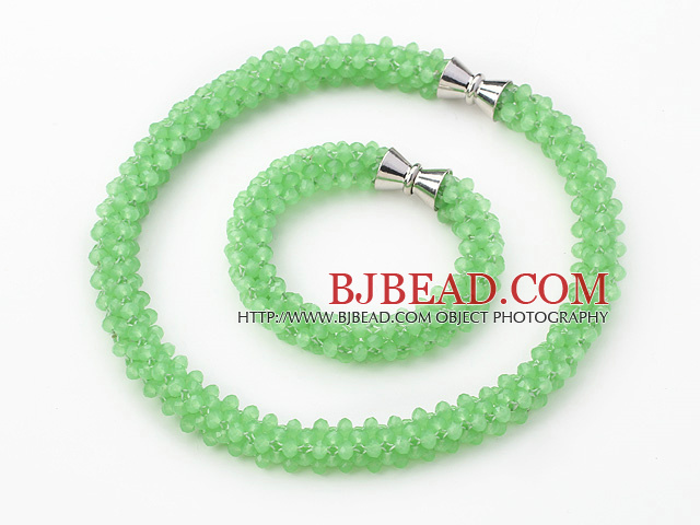 Light Green Series Green Jade Tube Shape Woven Set ( Necklace and Matched Bracelet)