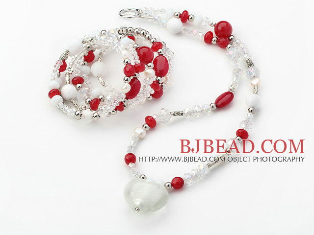 White and Red Series Clear Crystal and Red Candy Jade and White Porcelain Stone Set