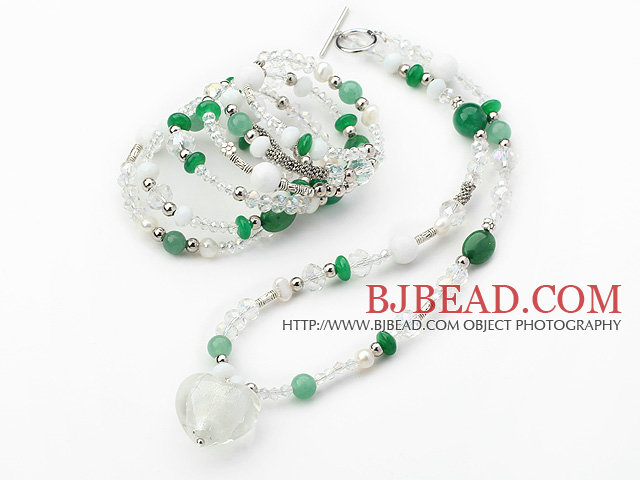 White and Green Series Clear Crystal and Green Candy Jade and White Porcelain Stone Set