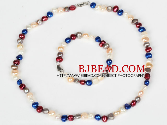 6-7mm Mixed Color Freshwater Pearl Set ( Necklace and Matched Bracelet )