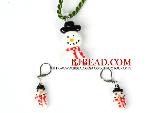 Christmas Snowman Jewelry Set Necklace with Matched Earrings