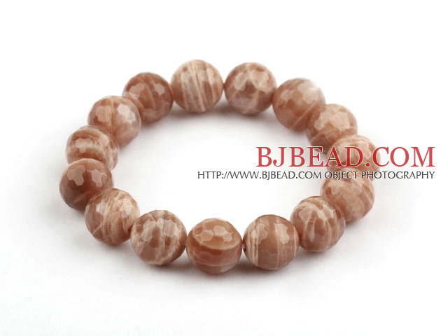 12mm Faceted Round Sun Stone Beaded Stretch Bangle Bracelet