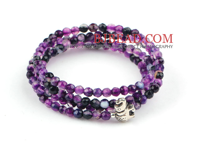 4mm Round Faceted Purple Agate Beaded Stretch Wrap Bangle Bracelet
