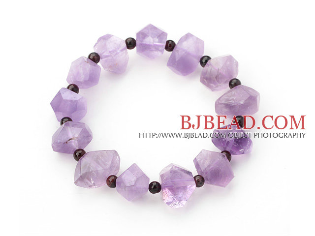 Incidence Angle Amethyst and Round Garnet Stretch Bangle Bracelet