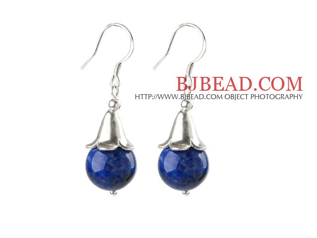 Simple Design Lapis Earrings with Sterling Silver Flower Accessories