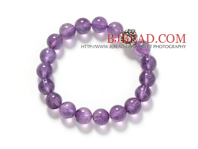 Round 10mm Amesthyst and Silver Maitreya Accessory Stretch Bangle Bracelet