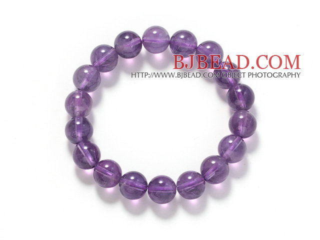 Round Amesthyst Beaded Stretch Bangle Bracelet (6mm, 8mm or 10mm )