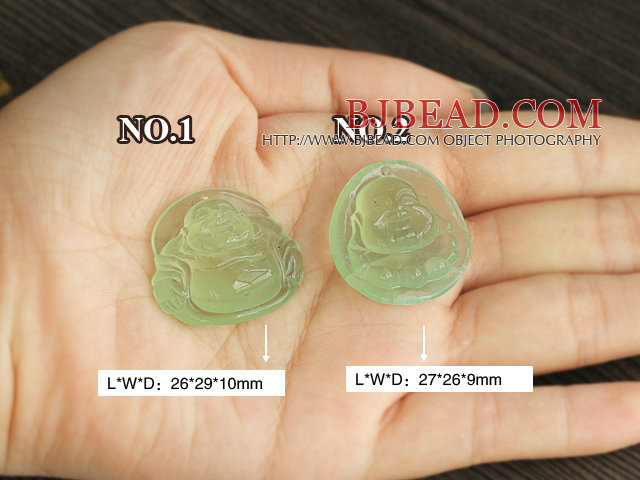 A Grade Prehnite Laughing Buddha Pendant with Sterling Silver Chain ( You can choose one from two designs)