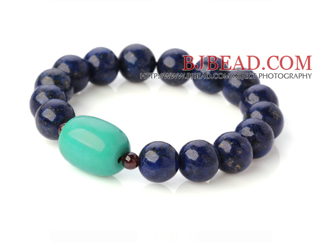 Fashion Round Lapis Garnet And Green Turquoise Beaded Stretch Bangle Bracelet