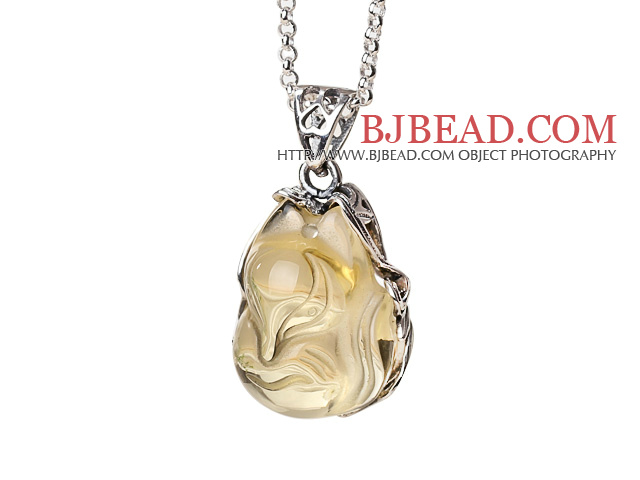 Fashion Simple Design Citrine Fox Pendant Necklace With 925 Sterling Silver Chain