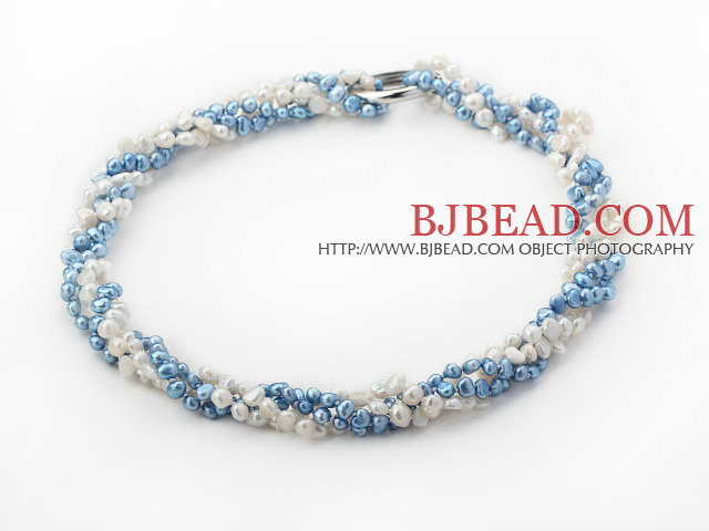 White and Dark Blue Freshwater Pearl Necklace ( Can be worn in several ways )