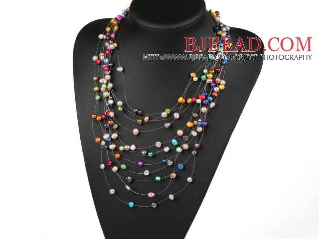 Multi Layer (12 Layer) Assorted Multi Color Multi Pearl Necklace