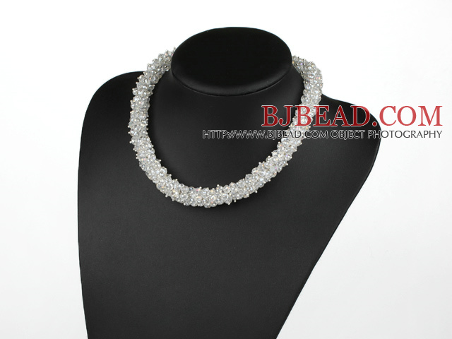 Bold Style Fashion Faceted Clear Crystal Necklace with Magnetic Clasp