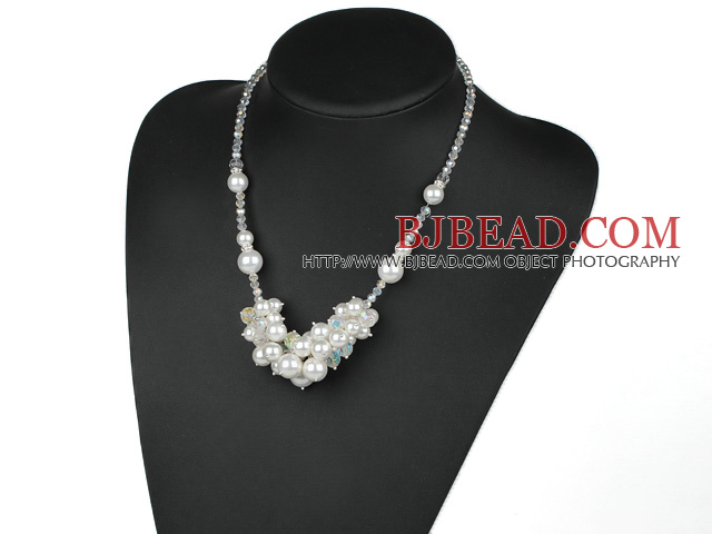 White Series Clear Crystal and Seashell Necklace