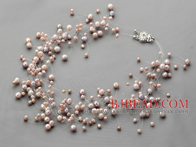 Fancy Style Multi Strands Natural Purple Freshwater Pearl Bridal Necklace
