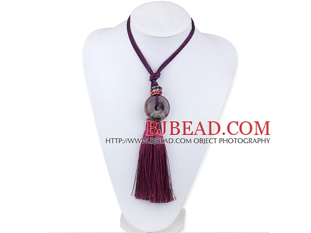 Purple Series Ethnic Style Amethyst Donut and Crystal Tassel Necklace