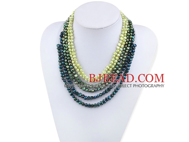 Green Series Multi Strands Gradual Color Change Freshwater Pearl Beaded Necklace