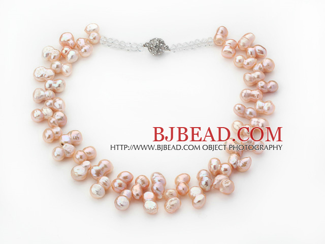Classic Design Natural Pink Irregular Shape Top Drilled Pearl Crystal Necklace