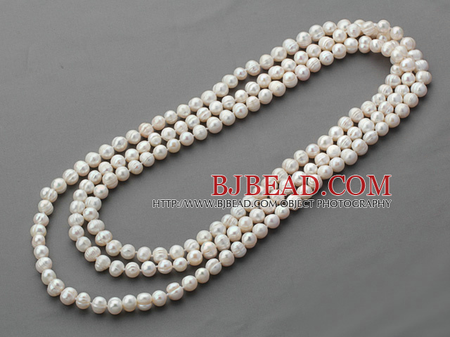 Long Style 8-9mm White Round Freshwater Pearl Beaded Knotted Necklace