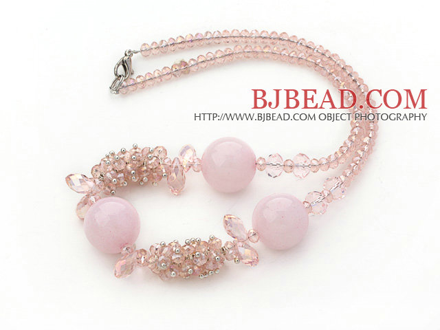 Assorted Pink Series Pink Crystal and Rose Quartz Necklace with Lobster Clasp