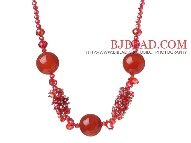 Assorted Red Series Red Crystal and Faceted Carnelian Necklace with Lobster Clasp