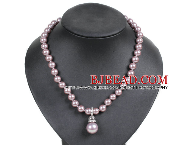 Graceful Pink Purple Seashell Beads Pendant Necklace With Heart Toggle Clasp