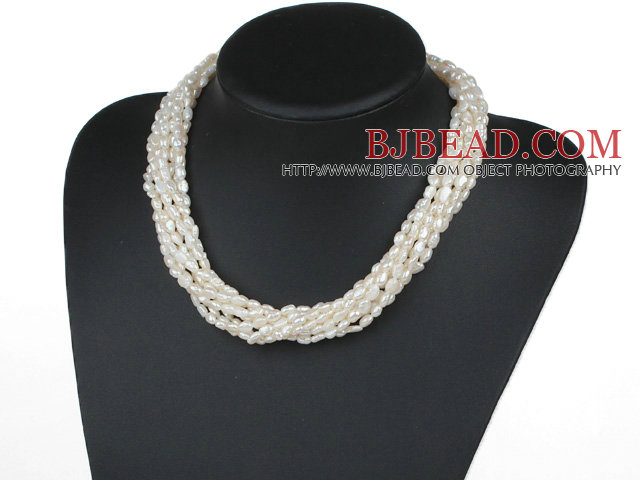 Eight Strands Irregular Shape Baroque Pearl Twisted Necklace