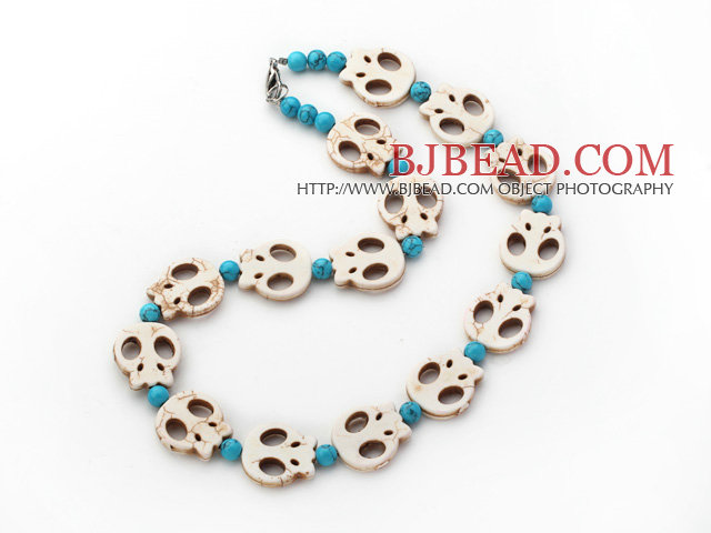 5 Pieces White Howlite Skull and Blue Turquoise Necklaces with Lobster Clasp