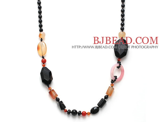 Black Series Assorted Multi Shape Black Agate and Carnelian Necklace