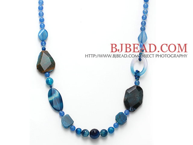 Dark Blue Series Assorted Multi Shape Blue Agate Necklace