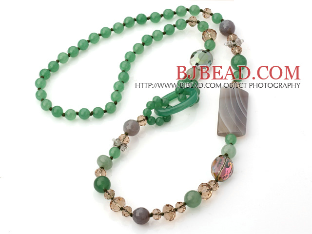 Green Series Assorted Multi Shape Aventurine and Crystal Necklace