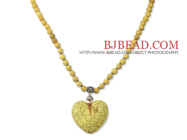 Classic Design Round Dyed Yellow Turquoise Necklace with Heart Shape Pendant